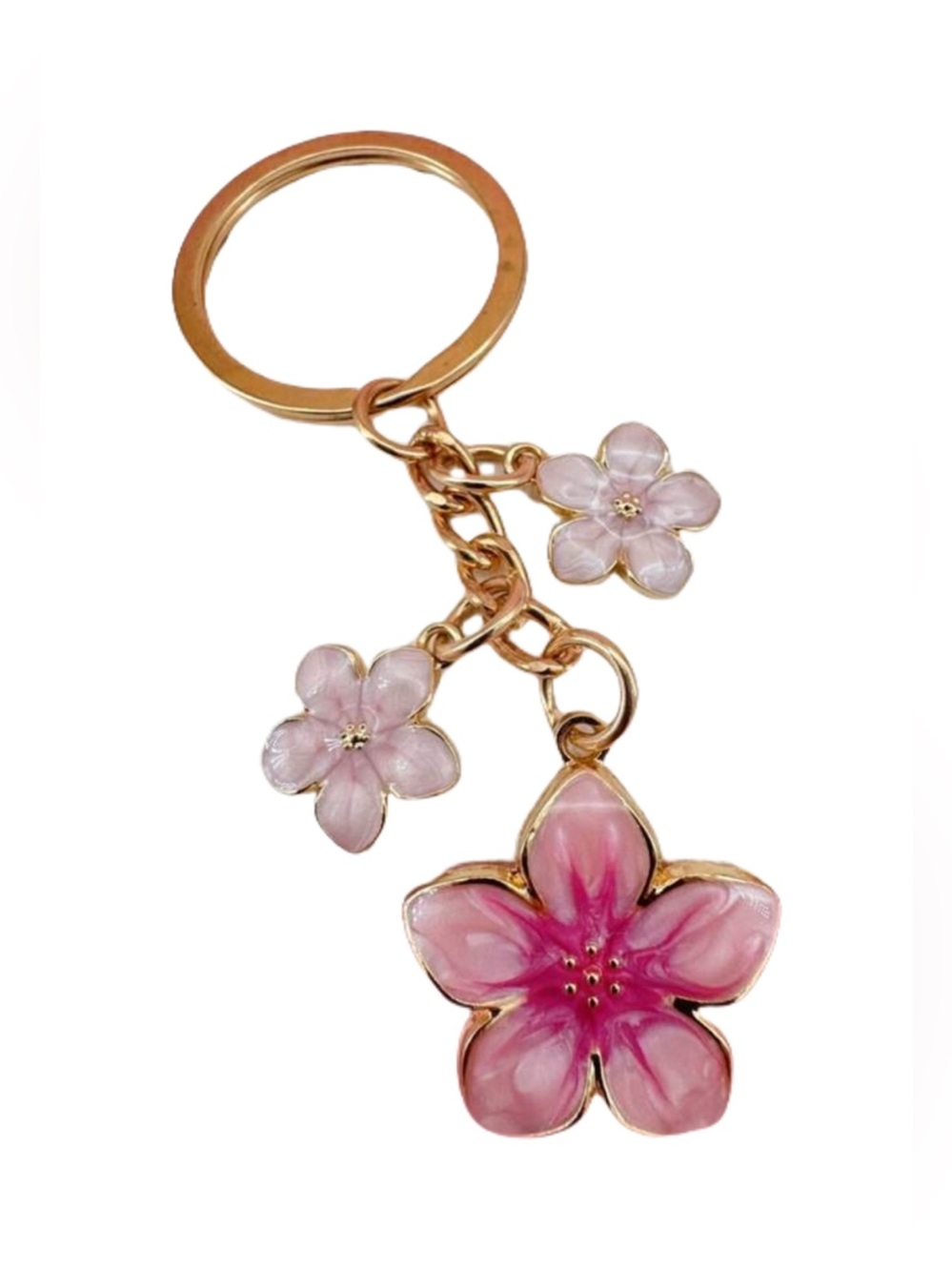 Pink Floral Keychain Charm in Gold-tone
